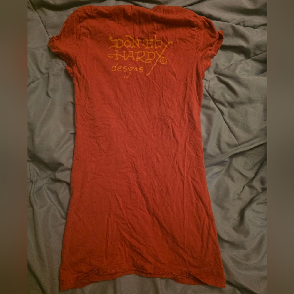 Ed Hardy Red T-Shirt with Floral Lion Graphic Design Y2K - Picture 7 of 9